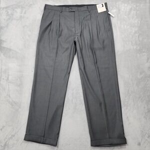 NEW Covington Pants Mens 44x32 Gray Super Hi-Twist Pleated Cuffed Dress Slacks